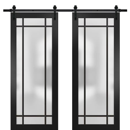 Sartodoors Sturdy Double Barn Door with Frosted Glass Planum 2112 Black 72x80 (2* 36x80) Solid Core PLANUM2112DB-BLK-72 x 80 (2* 36x80)
