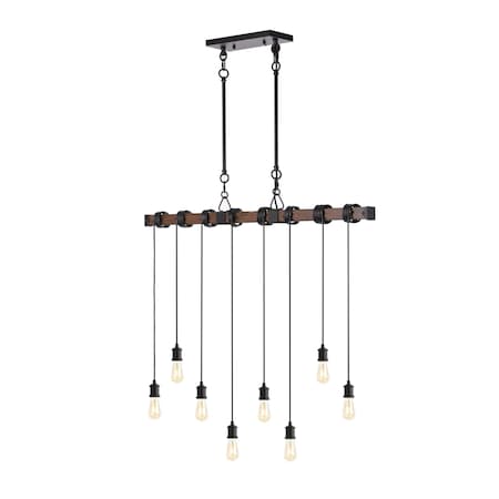 Jonathan Y Rhys 40" 8-Light Vintage Industrial Driftwood Iron LED Linear Chandelier w/Height Adjustable Bulbs, B JYL1330A