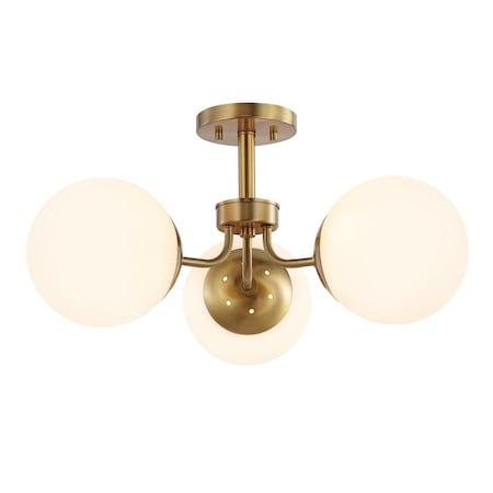 Jonathan Y Olivier 23.5" 3-Light Bohemian Farmhouse Iron/Frosted Glass LED Semi Flush Mount, Brass Gold JYL7600A