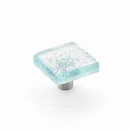 Schaub 1-1/2in Square Glass Ice Cabinet Knob Pearl Aqua Finish 34-PAQ