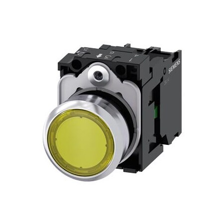 Siemens Illuminated pushbutton, 22 mm, round, metal, shiny, yellow 3SU1152-0AB30-1BA0-ZY19
