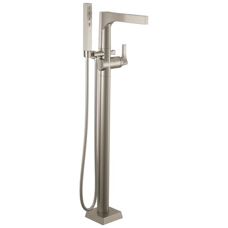 Delta Zura Single Handle Floor Mount Tub Filler Trim With Hand Shower In Stainless T4774-SSFL