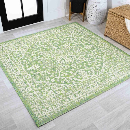 Jonathan Y Malta Bohemian Medallion Textured Weave Cream/Green 5 ft Square Indoor/Outdoor Area Rug SMB104F-5SQ