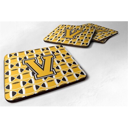 Carolines Treasures Letter V Football Black, Old Gold and White Foam Coaster - Set of 4 CJ1080-VFC