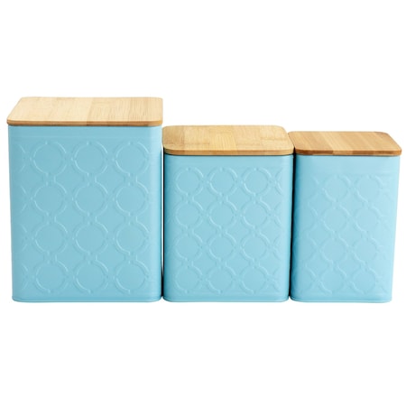 Megachef 3 Piece Square Iron Kitchen Canister Set with Bamboo Lids in Turquoise MG-410