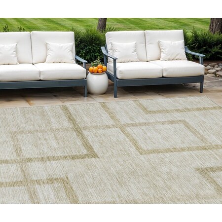 Homeroots 9' X 12' Beige Tan And Taupe Geometric Washable Indoor Outdoor Area Rug 588398