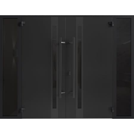 Vdomdoors Front Exterior Prehung Aluminum Double Doors Ronex1033 Teak Mirrored Clear Glass 2 Sidelights Entry RONEX1033DEXD-OAK-W12+72+12xH96-RH-I