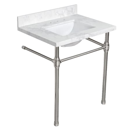 Kingston Brass 31" Quartz Console Sink with Brass Legs, 8-Inch, 3-Hole, Quartz White/Polished Nickel KVPB3122W38CRV6