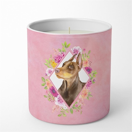 Carolines Treasures 10 oz Doberman Pinscher Pink Flowers Decorative Soy Candle CK4138CDL