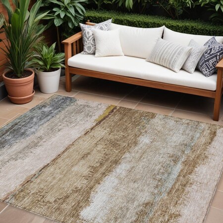 Homeroots 9' X 12' Beige Brown And Gray Abstract Washable Indoor Outdoor Area Rug 605977