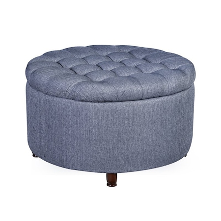 Niche Knight 28 in Large Round Pintucked Storage Ottoman with Lift off lid - Powder Blue N6270PB