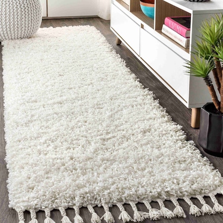Jonathan Y Mercer Shag Plush Tassel White 2 ft. x 8 ft. Runner Rug MCR100A-28