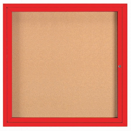 Aarco Enclosed Natural Pebble Grain Cork Bulletin Board w/ Red Powder Coated Al Frame, 36''Hx36''W DCC3636RR