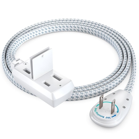 Maximm 3ft 2-Prong 360 degrees Flat Plug Braided Extension Cord, Polarized UL, Gray ADW-90A-23F03-16W1