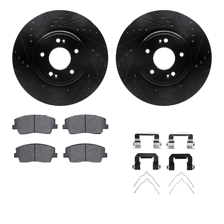 Dynamic Friction Co DFC Rotors-Drilled & Slotted-Black w/ 5000 Advanced Brake Pads Incl Hdw 8512-21051