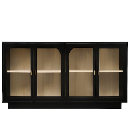Homeroots 59in Black Wood Accent Cabinet With Four Doors 716316
