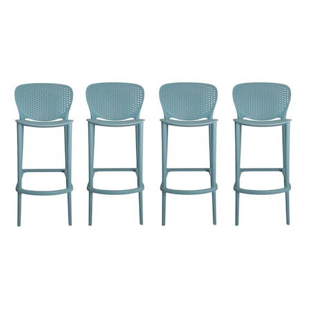 Homeroots Set of Four 26" Green Heavy Duty Plastic Low Back Counter Height Bar Chairs, 4PK 555087