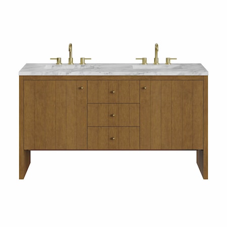 James Martin Vanities Hudson 60" Double Vanity, Honey Oak w/ 3 CM Carrara Marble Top 435-V60D-HNO-3CAR