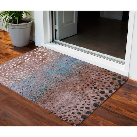 Homeroots 3' X 5' Terra Cotta Blue And Black Abstract Washable Indoor Outdoor Area Rug 603095