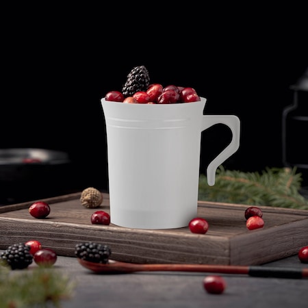 Smarty Had A Party 8 oz. White with Silver Edge Rim Round Plastic Coffee Mugs (120 Mugs), 120PK 6934-WHS-CASE
