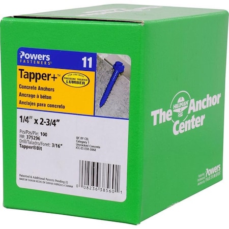 Hillman Tapper 1/4 in. D X 2.75 in. L Steel Hex Head Concrete Screw Anchor, 100PK 375296