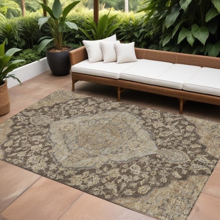 Homeroots 8' X 10' Chocolate Beige And Gray Oriental Washable Indoor Outdoor Area Rug 605238