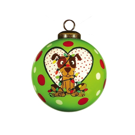 Homeroots Charming Dog in a Heart Hand Painted Mouth Blown Glass Ornament 477473