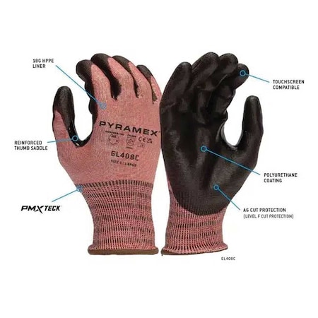 Pyramex Cut-Resistant Coated Gloves, Cut Level A6 , Polyurethane , M 1 PR GL408CM