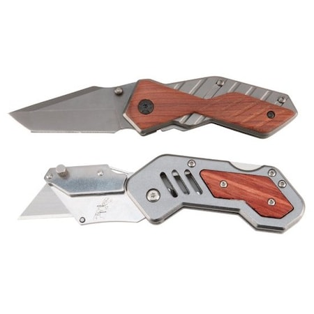Perform Tool Utility Knife Foldable; Red hardwood And Anodized Aluminum Handle; With Reusable EVA Foam Storage W9373