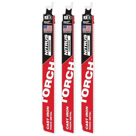 Milwaukee Tool 9" 8 TPI Torch Cast Iron Nitrus Carb, 3PK 48-00-5362