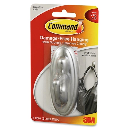Command Decorative Hook, 5 lb, 1-Hook, Plastic, Silver, Brushed Nickel 17053BN