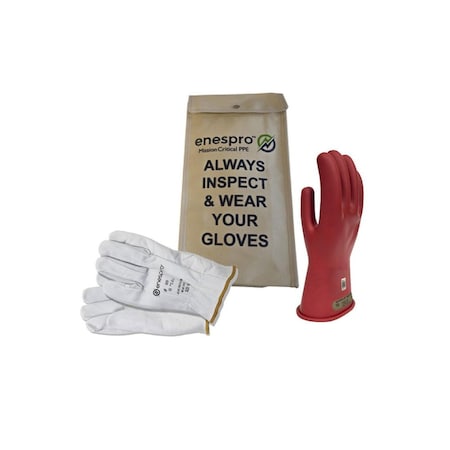 Enespro Voltage Glove Kit, Size 10, rubber/Leather, Red, ASTM Class: Class 00, 500 VAC KITGC00R10