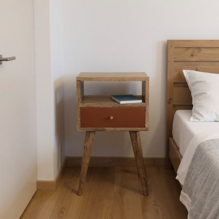 Homeroots 22" Brown And Brick Red Solid Wood One Drawer Nightstand 651613