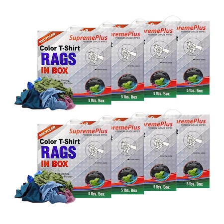 Supremeplus Recycled Color Knit T-Shirt Cleaning Rags, 5 lbs. Compressed Boxes- Pack of 8, 8PK SP-7615