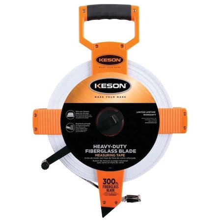 Keson Tape Measure, 300 ft L Blade, 1/2 in W Blade, Fiberglass Blade, ABS Case, Pumpkin Case OTR18300