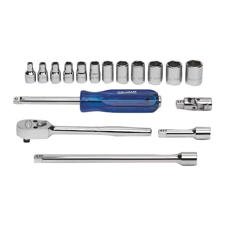 Williams Socket Set, 1/4" D 15pcs., w/Box, JHWWSM15HFTB JHWWSM15HFTB