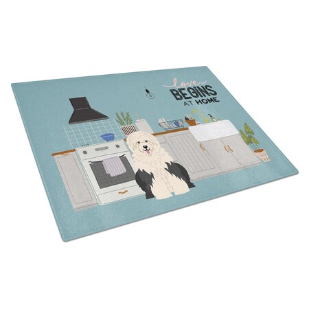 Carolines Treasures Old English Sheepdog Kitchen Scene Glass Cutting Board - Large CK7800LCB