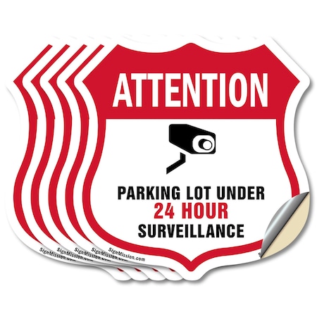 Signmission Video Surveillance Shield Sign Attention, 4 inch X 4 inch, Vinyl Decal, 5PK SHI-D-5PACK-4-469