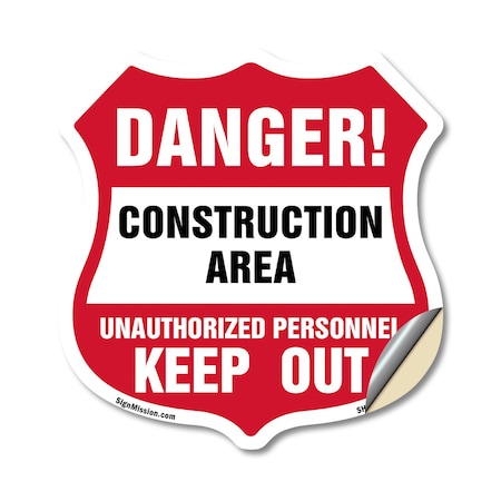 Signmission Construction Area Shield Sign Danger! Un, 12 Inch X 12 Inch, Vinyl Decal SHI-D-12-373