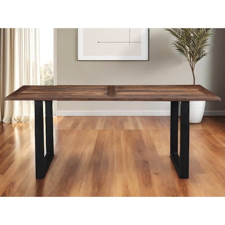 Homeroots 78" Dark Brown And Black Solid Wood Sled Base Dining Table 521831