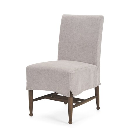 Homeroots Gray and Brown Slipcovered Fabric and Wood Dining Side Chair 605676