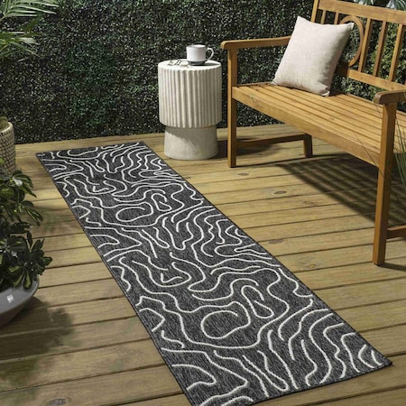 Jonathan Y Nolan Modern Coastal Organic Shapes Black/Cream 2 ft. x 8 ft. Indoor/Outdoor Runner Rug TSN307B-28