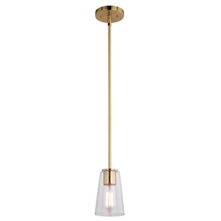 Vaxcel Beverly Gold Muted Brass Mini Pendant Ceiling Light Clear Glass Shade, LED Compatible P0397
