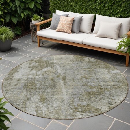 Homeroots 8' Round Gray Round Abstract Washable Non Skid Indoor Outdoor Area Rug 564265