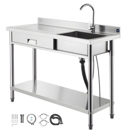 Vevor Stainless Steel Utility Sink with Drawer Single Bowl 47.2 x 19.7 x 37 in SS1200-5