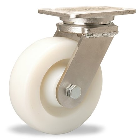 Hamilton Stainless Steel Workhorse Swivel Caster, 6" x 2" White Nylon Wheel, 1/2" Sealed Precision Ball Bearing S-WHS-6WNSB-SZB