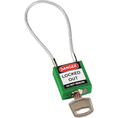 Brady Compact Nylon Padlock 4.2 in Steel Shackle KD Green with 7.87 in Cable 146123