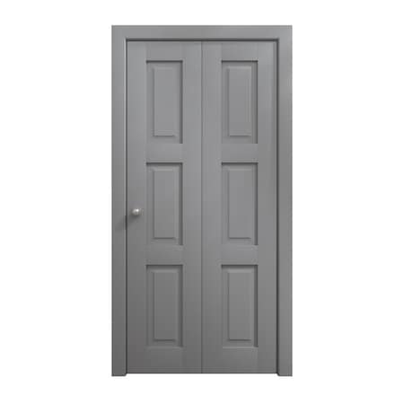 Sartodoors Sliding Closet Bi-fold Doors 64 x 80 inches, Ego 5010 Painted Grey Oak, Sturdy Tracks Moldings Tri EGO5010BF-SEK-64x80 (2* 32x80)