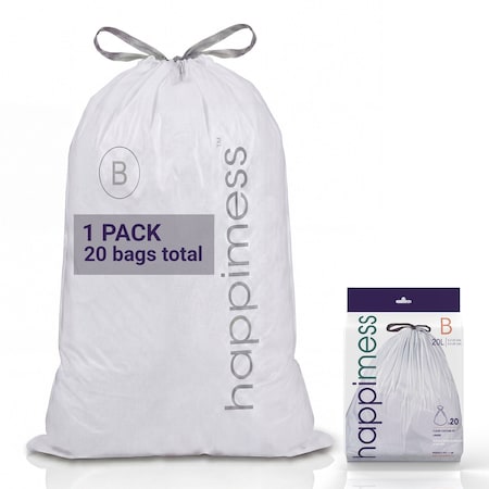 Happimess 5.3-Gallon 20L Drawstring Unscented Trash Can Liner, Clear, 20-Count, 1 Pack of 20 Liners HPM3000B-C-1SET