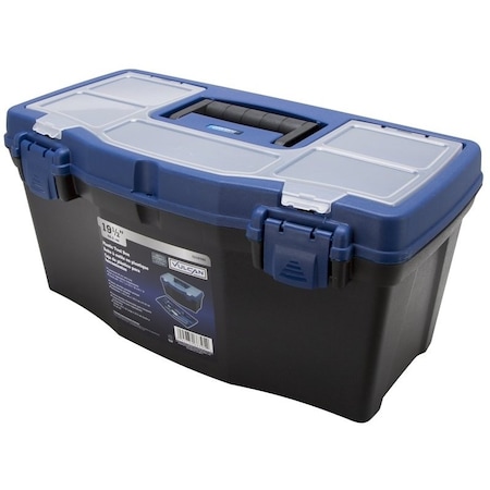 Vulcan Tool Box, 17-7/8 in L x 8-3/4 in W x 6-1/2 in H, Plastic, Black/Blue, 7-Compartment 320100